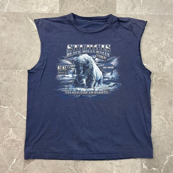Vintage Harley Davidson Graphic Tee Mens 2XL XXL Sleeveless Sturgis y2k Buffalo - Picture 1 of 10